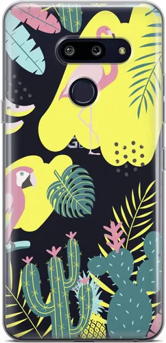Vista 5 de Mertak Clear Phone Case Compatible with LG Stylo 6 5 4 K61 K51S K41S K30 K20 Q70 Q60 Slim Lightweight Design Cover Tropical Abstract Girls Flamingo