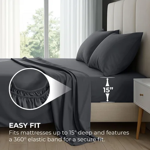 Vista 45 de Pure Bedding Juego de Sábanas Twin - Sábanas de Cama de Microfibra Ultra-Suave 1800 - Doble Cepillado - Bolsillos Profundos - Ajuste Fácil - Extra