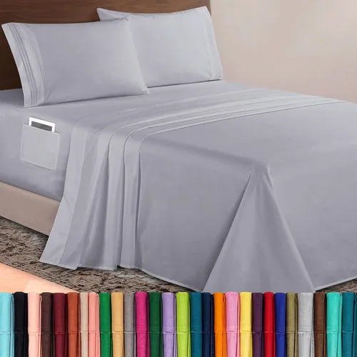 Vista 49 de Elegant Comfort Lujoso juego de sábanas de microfibra de alta calidad 1500 hoteleras bordadas de tres líneas más suaves de 4 piezas, resistente a
