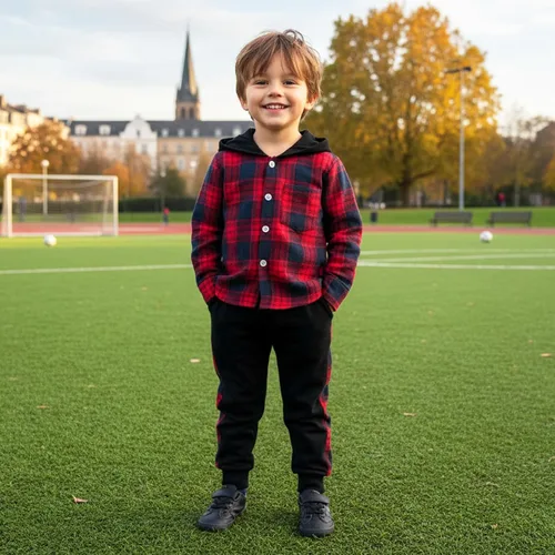 Vista 3 de Ropa para bebés y niños pequeños, conjuntos de otoño e invierno, con botones, camisa a cuadros con capucha y pantalones