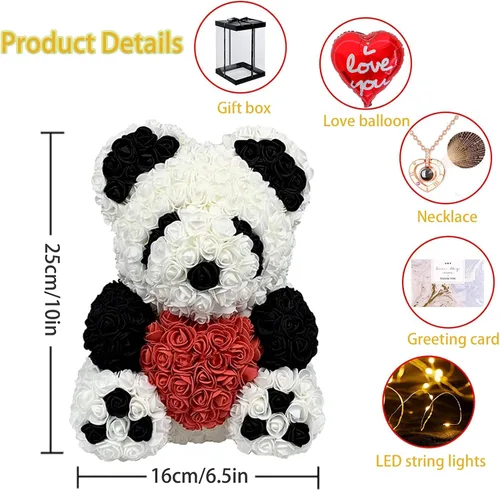 Vista 5 de Oso de rosas hecho a mano, oso de peluche de rosas eternas, juego de oso de rosas eternas, día de San Valentín, aniversario, día de la madre, Panda