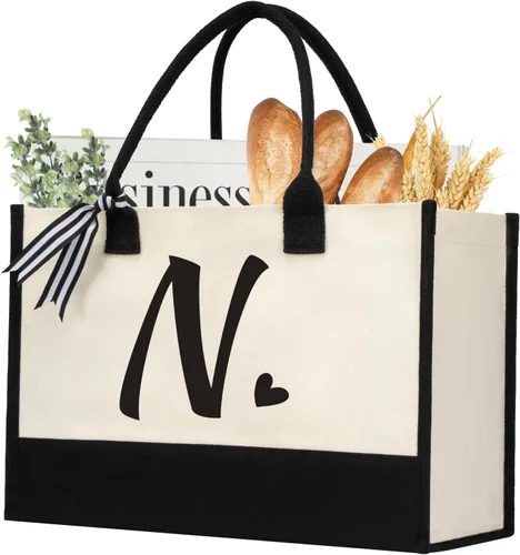 Vista 17 de shenee Initial Canvas Tote Bag, Personalized Beach Bags Gift for Women
