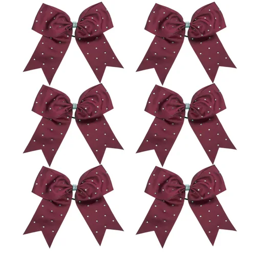 Vista 18 de Lazos de animadora jumbo de 8 pulgadas con diamantes de imitación brillantes para cola de caballo, lazos de porrista, 6 unidades, color negro