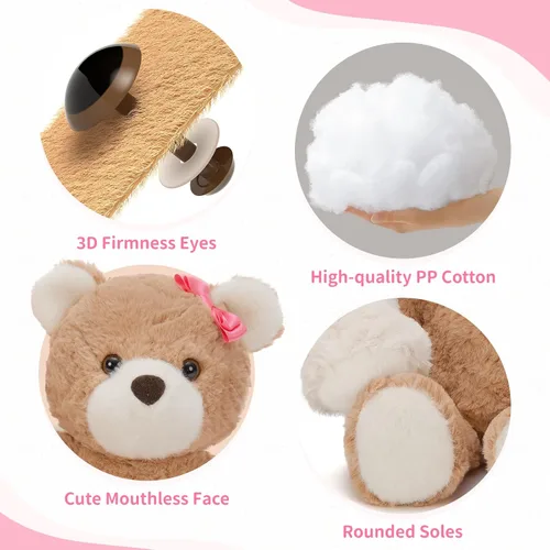 Vista 7 de Muiteiur Paquete de 2 osos de peluche a granel, juego de oso de peluche de 13.8 pulgadas con rosa rosa y lazo, sin boca, animales de peluche suaves