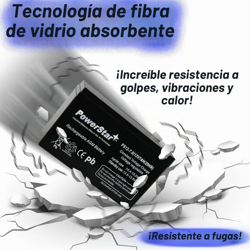 Vista 4 de PowerStar Batería de 12 V 7 AH – Paquete de 2 repuestos para scooters Razor E200, E300, E300S – AGM sellada recargable – Compatible con NP7-12