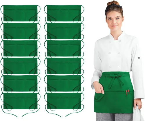 Vista 12 de Avalon Kitchen Server Aprons with 3 Pockets – 100% Polyester Waist Apron, 24x12 Inch Half Apron, Waitress Apron for Servers