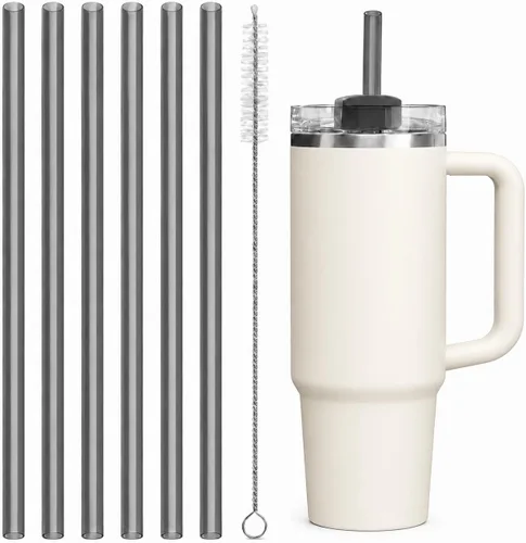 Vista 24 de Pajitas de repuesto compatibles con vaso Stanley Quencher de 20 onzas, popotes reutilizables de 8.5 pulgadas, accesorios para vasos de bebida