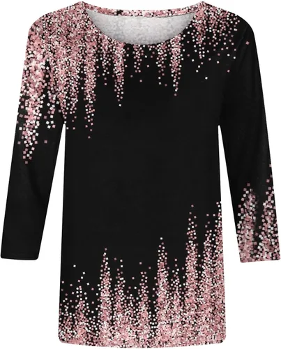 Vista 3 de ZunFeo Camisetas de verano para mujer, manga 34, con estampado floral, cuello redondo, a la moda, ajuste holgado, blusas elegantes