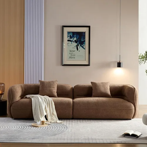 Vista 9 de SSC SATITUNCASA - Sofá modular curvo de 102.36 pulgadas, acogedor sofá Boucle para sala de estar, sofá de 4 plazas color crema con almohadas, sofá