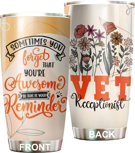 Vista 21 de Vaso de recepcionista veterinario de acero inoxidable de 20 onzas, hermoso regalo de recepcionista veterinario de flores para cumpleaños, regalos