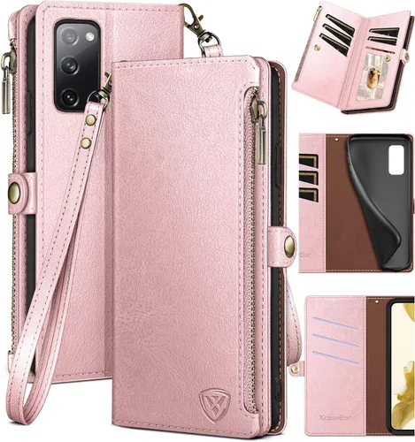 Vista 7 de XcaseBar Funda tipo cartera para Samsung Galaxy S20 FE con cremallera y tarjetero de crédito [bloqueo RFID], funda de piel sintética con tapa