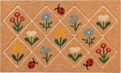 Vista 2 de Now Designs Bee Garden Felpudo de 18 x 30 pulgadas, fibra de coco con respaldo de vinilo, resistente a la decoloración, diseño inspirado en el arte