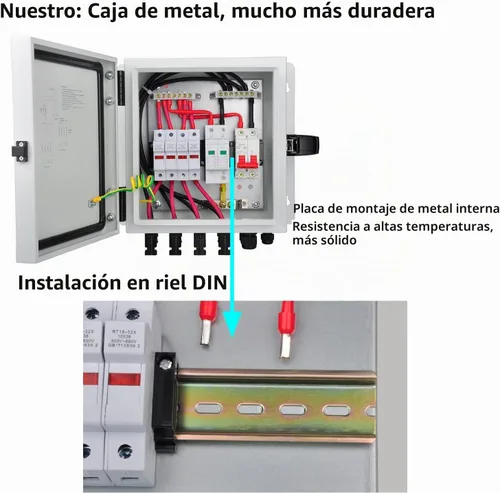 Vista 2 de Caja combinadora fotovoltaica de 4 cuerdas con fusible de corriente nominal de 15 A, caja de metal Surge Protective Device and 50A Air Circuit