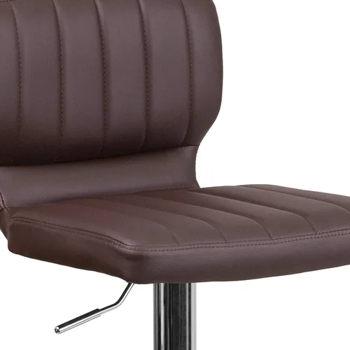 Vista 8 de EMMA + OLIVER Brown Vinyl Adjustable Height Vertical Stitch Back Barstool