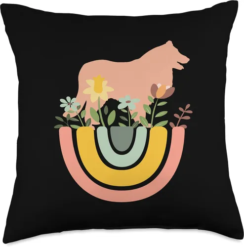 Vista 4 de Border Collie Dog - Mom Dad Pet Cute Rainbow Boho Pink Throw Pillow