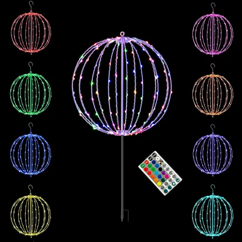 Vista 10 de LIGHTSHARE Bola de luz LED de 10 pulgadas, 48 LED, decoración de camino, esfera con control remoto, plegable, marco de metal plano, para interiores