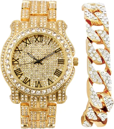 Vista 92 de Charles Raymond Bling-ed Out Ultimate Hip Hop Royalty Reloj para hombre con número romano de fácil lectura o indicadores de tiempo de diamantes