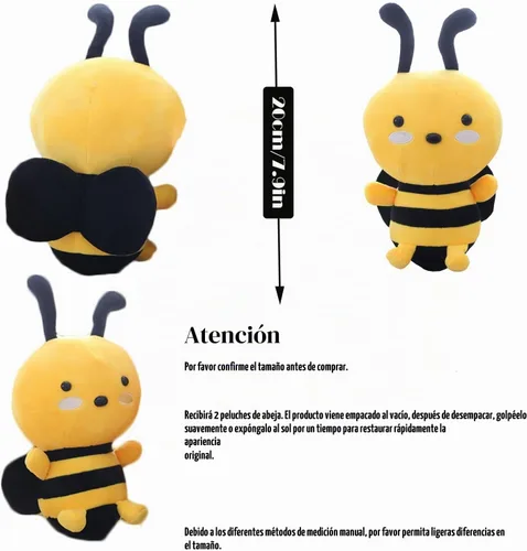 Vista 2 de 2 peluches de abeja de 7.9 pulgadas, suave abejorro de peluche