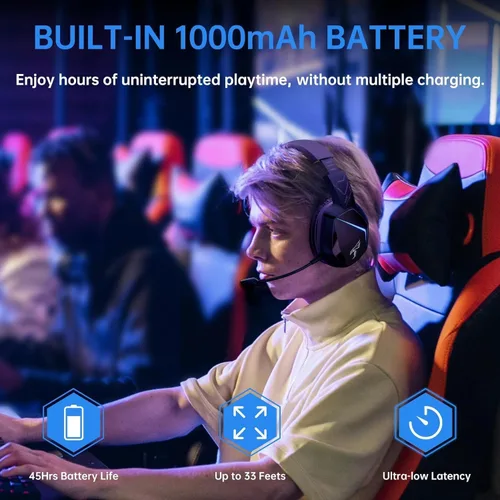 Vista 4 de SOMIC GS401PRO - Auriculares inalámbricos para juegos con micrófono, Bluetooth 5.2 auriculares inalámbricos de baja latencia con batería de 45
