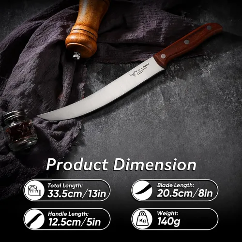 Vista 5 de TAN REN Cuchillo para romper carnicero de 8 pulgadas, acero inoxidable para cortar carne, corte de pechuga con funda, mango de madera ergonómico