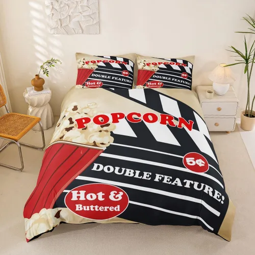 Vista 32 de Homewish Theater Cinema Poster Duvet Cover Set Twin Size,Retro Movie Bedding Sets 2Pcs for Kids Girls Boys Teens Room Decor,Popcorn Comforter Cover