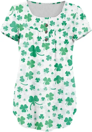 Vista 3 de ZEFOTIM Camiseta del Día de San Patricio para mujer, manga corta, con estampado de trébol irlandés, divertidas camisetas de la suerte, blusa floral