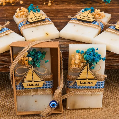Vista 7 de Paquete de 5 decoraciones de baby shower de Happy Times Favors, regalos de baby shower, jabón mini vegano perfumado hecho a mano personalizado