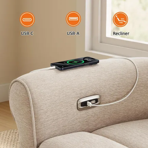 Vista 10 de MCombo Sofá reclinable eléctrico Hugger de pared de 87.8 pulgadas, sofá reclinable triple de 3 asientos con puertos USB, sofá reclinable con brazo