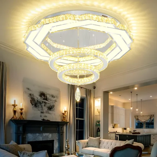 Vista 17 de Flashing God Candelabros de cristal modernos de 12 pulgadas, lámpara de techo de montaje empotrado, mini lámpara LED regulable para pasillo, lámpara