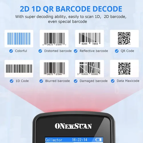 Vista 3 de Escáner de código de barras inalámbrico, escáner de inventario portátil 1D, 2D y PDF417, escáneres de código de barras de mano para colector