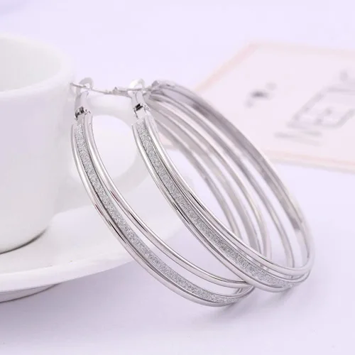 Vista 9 de Aretes para mujer, diseño de círculos redondos esmerilados multicapa, para fiestas, joyería de regalo, joyería de regalo