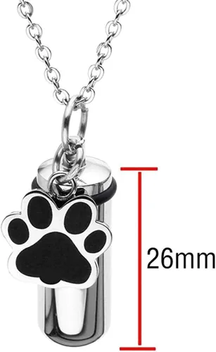 Vista 4 de Urna Cremación Recuerdo Cenizas Urna Cremación Acero Inoxidable Mascota Cachorro Perro Pata Cilindro Contenedor Urna Memorial Colgante Collar Ceniza