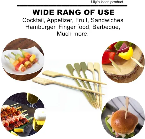 Vista 5 de HOPELF Palillos de bambú de 3.5 pulgadas para cócteles, aperitivos, frutas, sándwiches, barbacoas. Púas de madera, más opciones de tamaño de 3.5