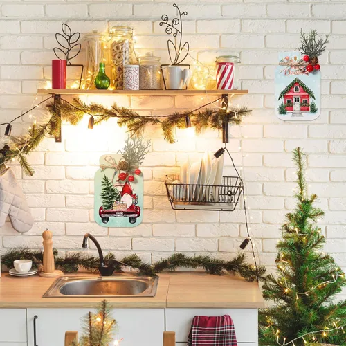 Vista 3 de Barydat 4 piezas de arte de pared de Navidad para colgar, tarro de madera con tallos de bayas rojas para Navidad, dormitorio, sala de estar
