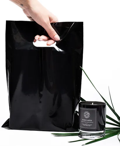 Vista 8 de Choice Marts Bolsas de mercancía 100 negras 9"x12" Tamaño 1.5Mil de grosor con asas Glossy Black Retail Bags. Convenient Carry Handles. Ideal For