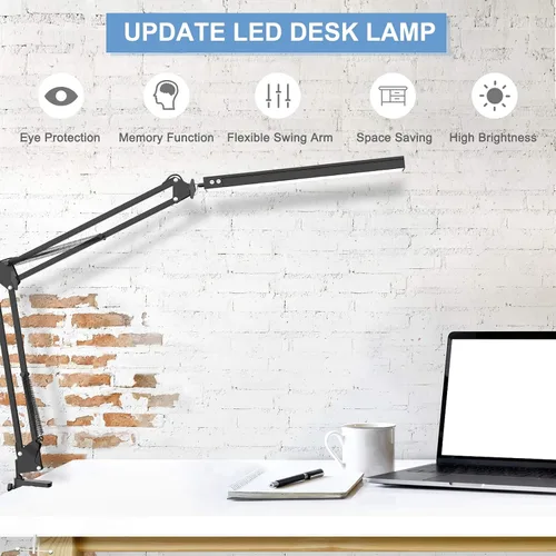 Vista 4 de Lámpara de escritorio LED, lámpara de escritorio ajustable con brazo oscilante con abrazadera, luz de escritorio regulable para el cuidado
