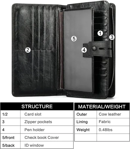 Vista 3 de BOSTANTEN Carteras de cuero para mujer con bloqueo RFID de gran capacidad, tarjetero triple para mujer