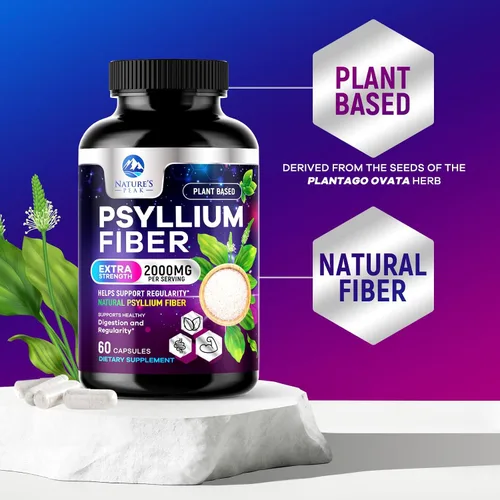 Vista 3 de Cápsulas de cáscara de psyllium – Polvo de cáscara de psyllium premium de 2000 mg por porción suplemento – Píldoras de fibra soluble natural – Apoya
