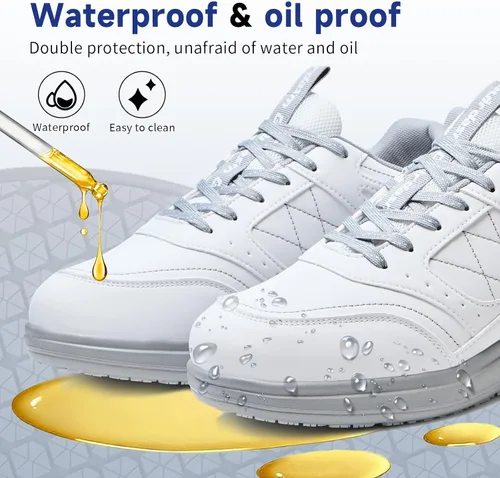 Vista 3 de Zapatos de trabajo antideslizantes para hombres, impermeables, resistentes al aceite, ligeros, duraderos, para cocina, restaurante, enfermería