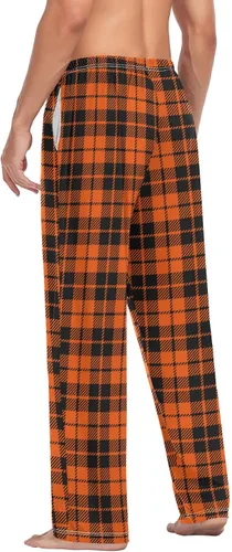 Vista 5 de Plaaee Pantalones de pijama para hombre, color naranja y negro, para Halloween, a cuadros, escoceses, para dormir, pantalones de pijama, pantalones
