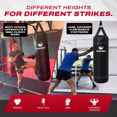 Vista 5 de 4 ft 80lb Heavy Boxing Punching Bag, Muay Thai, MMA, Strength Training Equipment, Hanging Negro
