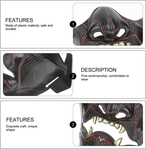 Vista 9 de Didiseaon Samurai Oni Half Oni Half Face Oni Face Oni para hombre Oni Half Face Ghost Japonés