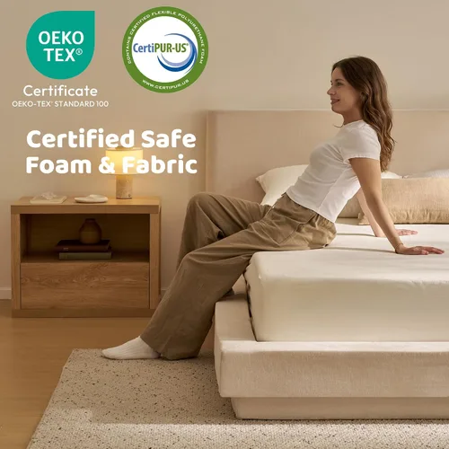 Vista 3 de RECCI AirFrame Cloud Queen - Base de cama tapizada con cabecera extra ancha, plataforma totalmente acolchada de espuma de 5 pulgadas, fácil montaje