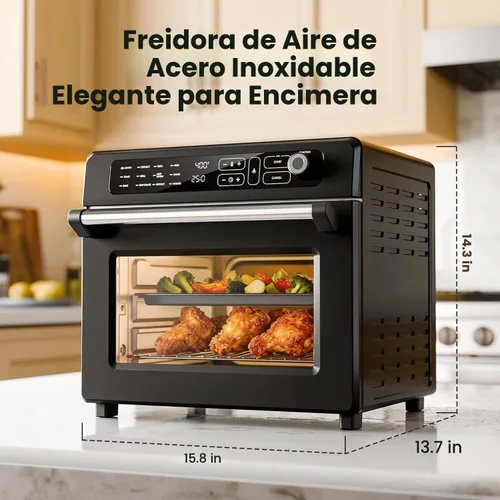 Vista 8 de Kismile Combo de horno tostador y freidora de aire 25QT, 12 en 1, acero Negro