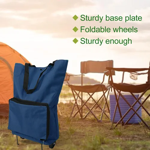 Vista 3 de Carrito de compras plegable con ruedas, reutilizable, Oxford, bolsa portátil de gran capacidad plegable para compras, viajes, campamento