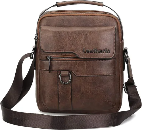 Vista 8 de Leathario Bolso cruzado de cuero para hombre bolso pequeño de mensajero para hombre bolso de hombro para hombre mochila de viaje paquete de trabajo