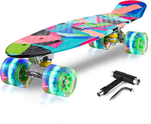 Vista 16 de Patinetas, Monopatín Completo de 56 cm, Mini Cruiser para Niños, Niñas, Adolescentes Principiantes con Ruedas de Luces Intermitentes Coloridas