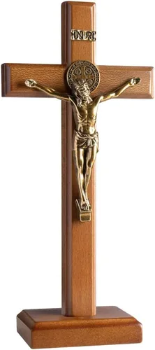 Vista 12 de KUXBET Crucifijo de Pie Cruz con Soporte Desmontable de 10.6 Pulgadas Cruz de Madera Católica de Jesucristo para Colgar en la Pared para Decoración