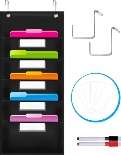 Vista 12 de Tabla de bolsillo de almacenamiento, carpeta de organización de archivos de pared resistente con 5 bolsillos transparentes para archivos, 5