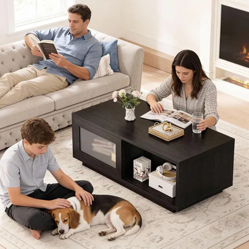 Vista 6 de HSH - Mesa auxiliar de roble negro de 47 pulgadas para sala de estar con almacenamiento